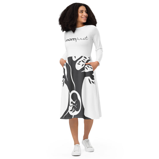 All-over print long sleeve midi dress